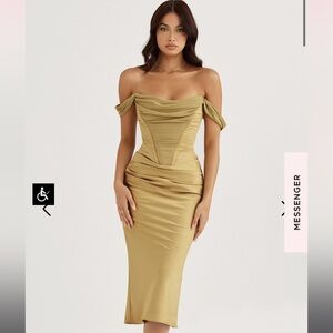 HOUSE OF CB NATALYA GREEN
OLIVE SATIN CORSET MIDI DRESS